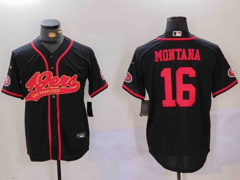 Men%27s San Francisco 49ers #16 Joe Montana Black With Patch Cool Base Stitched Baseball Jerseys